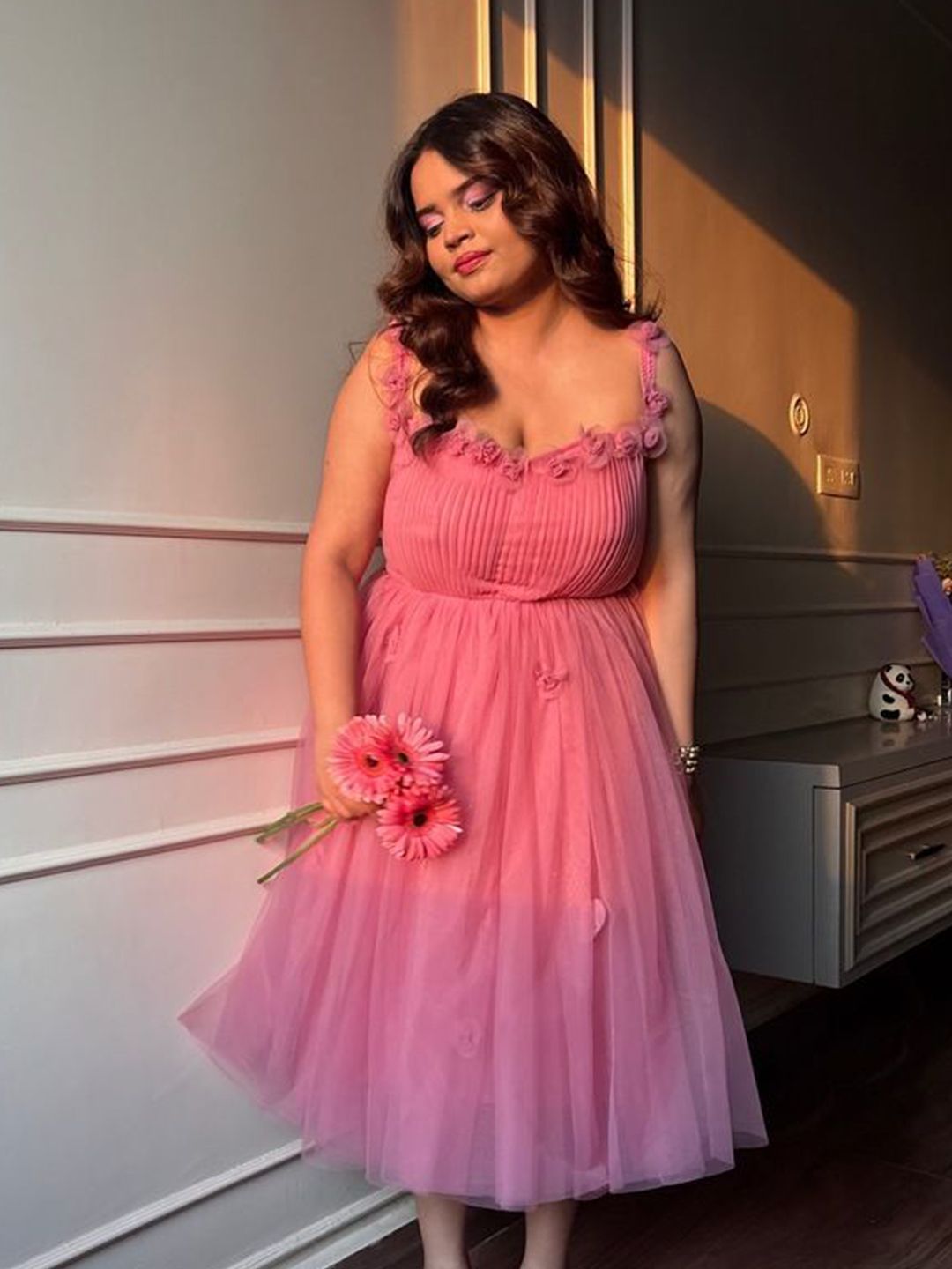 Women Shoulder Straps Tulle Fit and Flare Dress