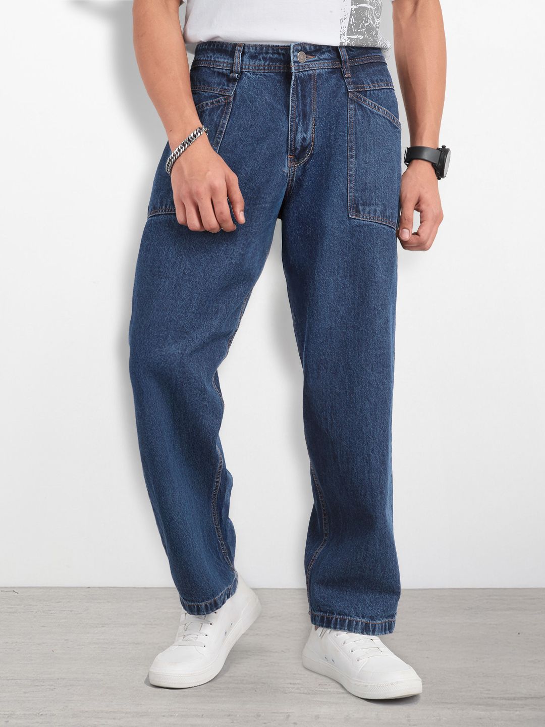 The Life Co. Men Skater Fit Mid-Rise Light Fade Pure Cotton Jeans